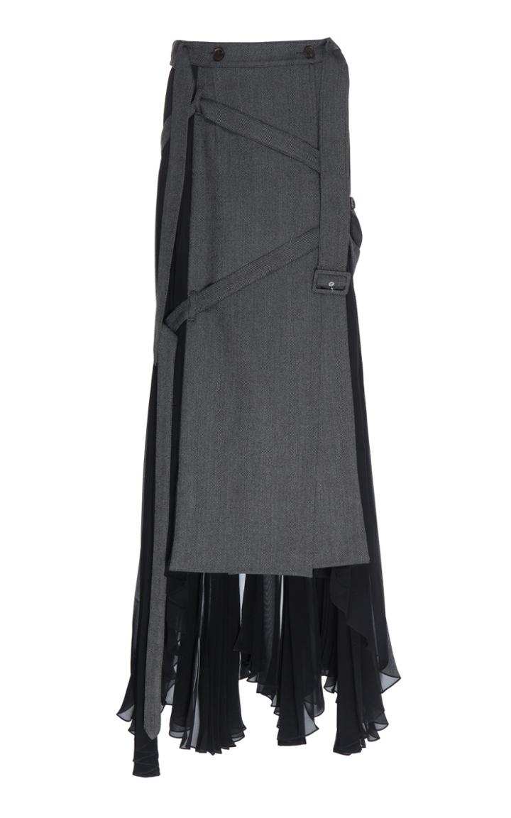 Rokh Mixed-media Pleated Wrap-effect Midi Skirt