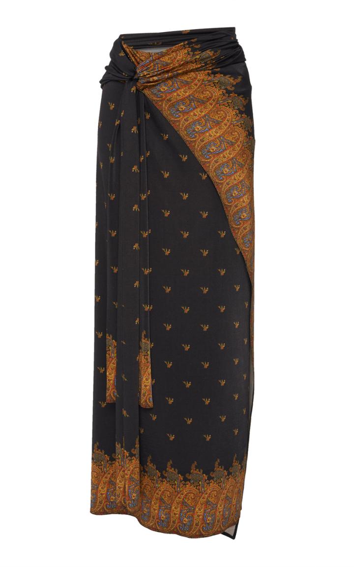 Paco Rabanne Mid-rise Printed Satin Wrap Skirt