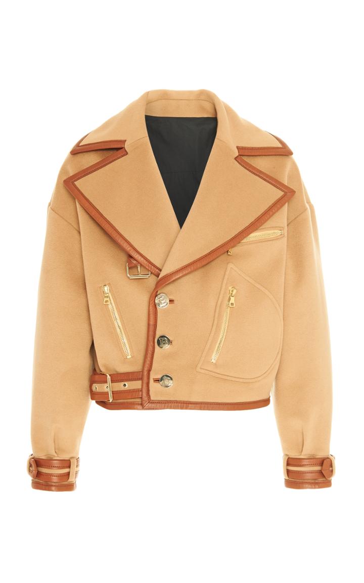 Moda Operandi Balmain Aviator Jacket With Leather Bias