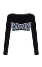 Rasario Long Sleeve Velvet And Leopard Print Chiffon Crop Top