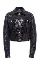 Versace Embossed Cropped Leather Jacket