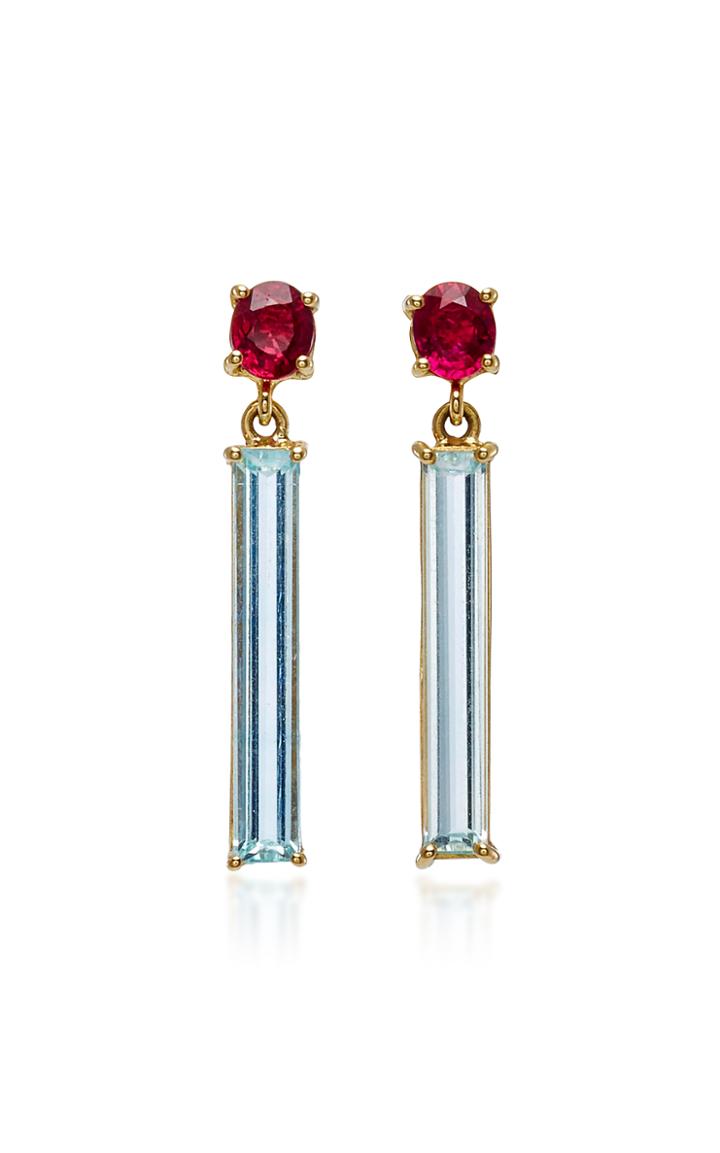 Yi Collection 18k Gold Ruby And Aquamarine Bar Earrings