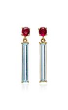 Yi Collection 18k Gold Ruby And Aquamarine Bar Earrings