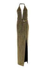 Oscar De La Renta Embellished V-neck Halter Gown