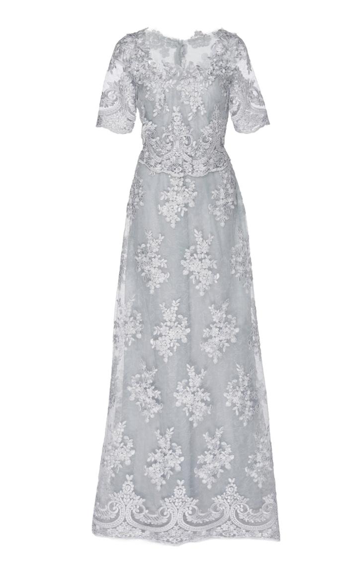 Luisa Beccaria Floral Embroidered Lace Gown