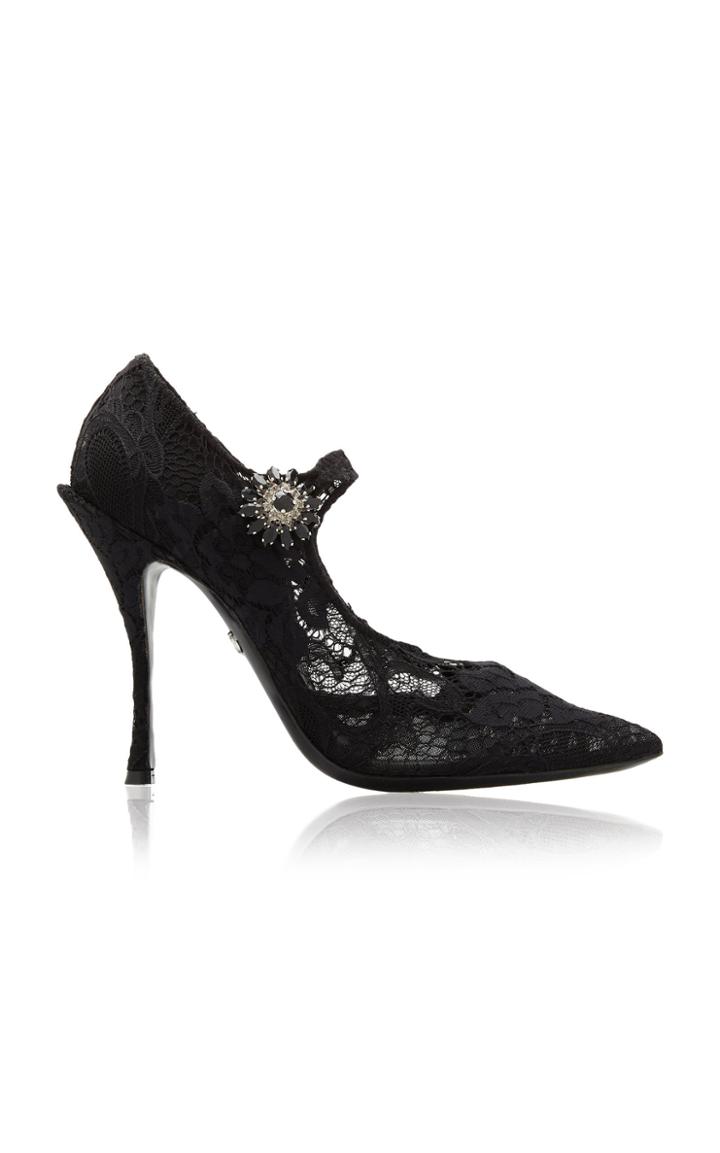 Dolce & Gabbana Emebllished Lace Mary Jane Pumps