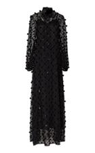 Tory Burch Velvet Pom Pom Embroidered Tulle Dress