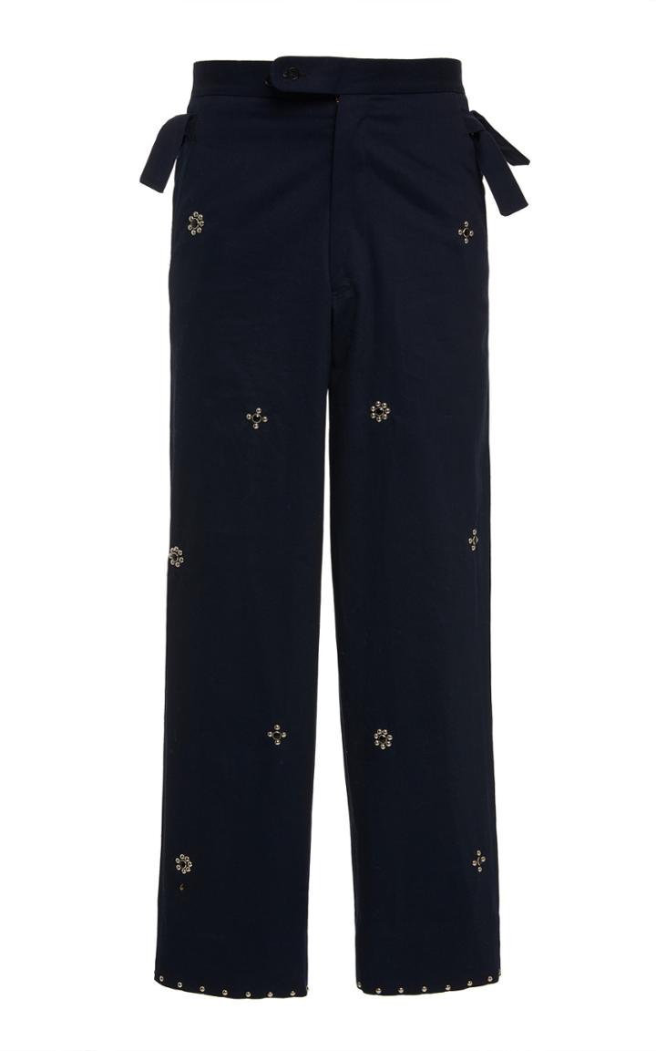 Bode Navy Studded Side-tie Trouser