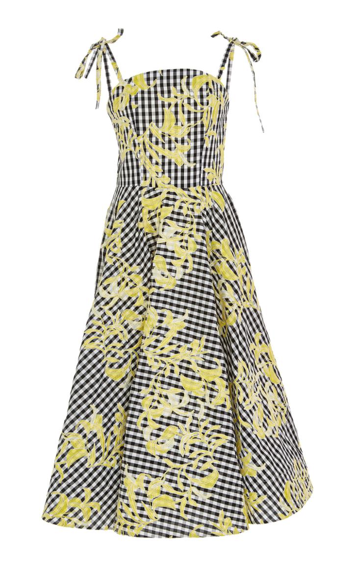 Christian Siriano Banana Gingham Tie Strap Dress