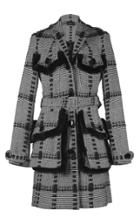 Simone Rocha Tweed Fitted Coat With Fur Trimmed Pockets