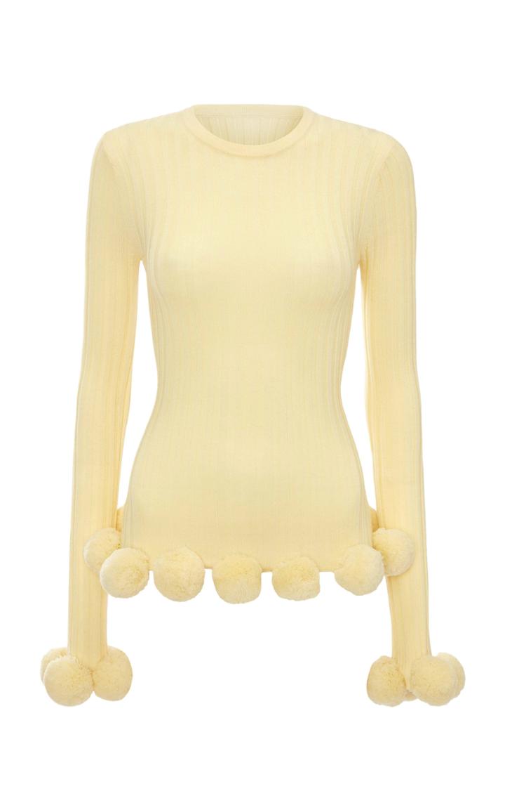 Moda Operandi Jw Anderson Pom Pom-trimmed Ribbed-knit Wool Top