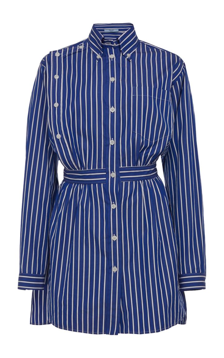 Prada Belted Striped Cotton Button Down Shirt