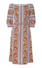 Luisa Beccaria Striped Floral Knee Length Dress