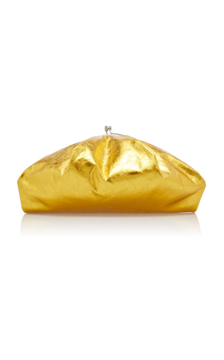 Moda Operandi Jil Sander Medium Pleated Goji Metallic Leather Clutch