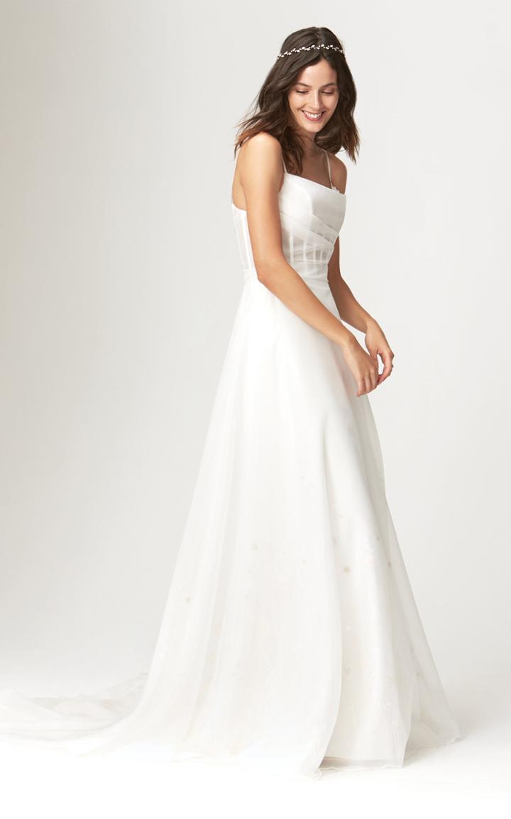 Savannah Miller Blanche Fitted Bodice Gown With Embroidery And Train