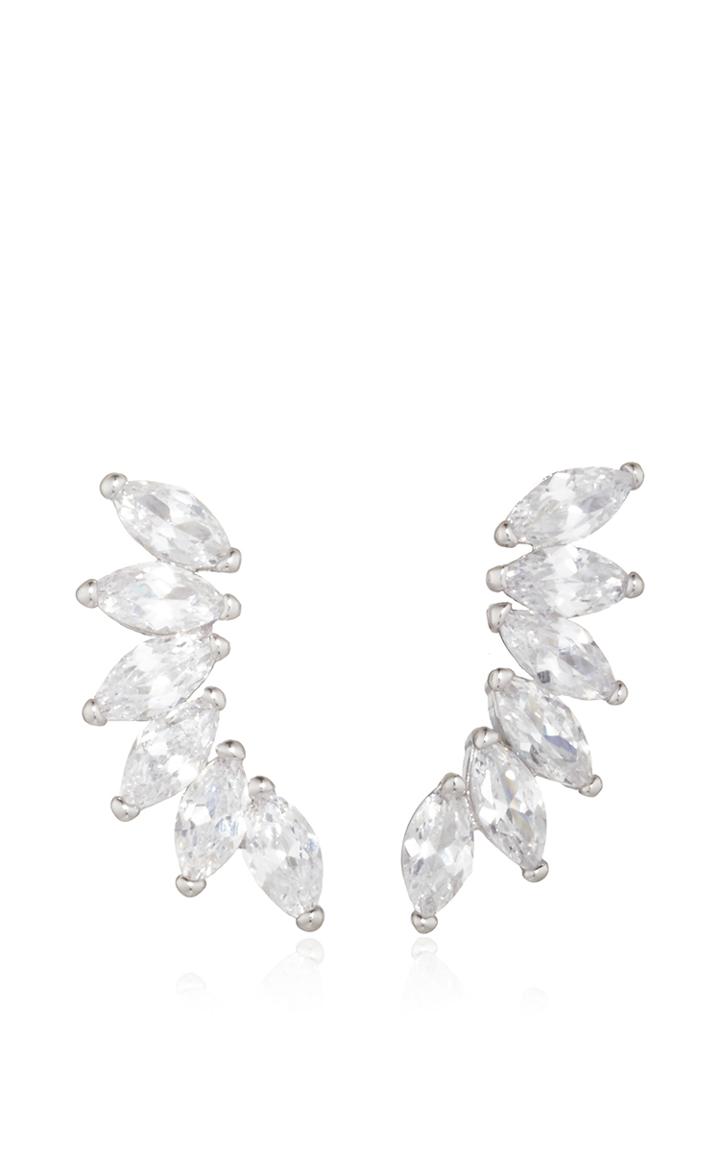 Fallon Rhodium Plated Cubic Zirconia Marquis Wing Climber Earrings
