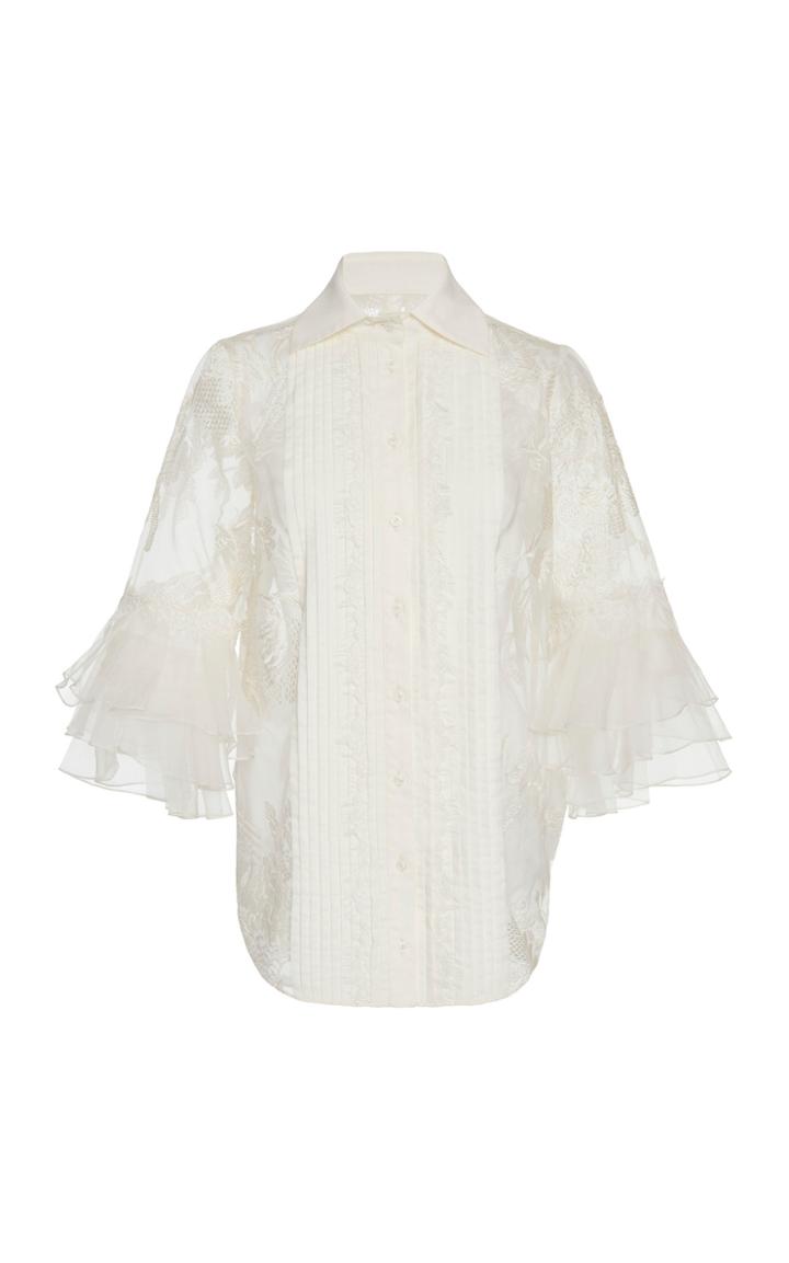 Marchesa Embroidered Organza Lace Shirt
