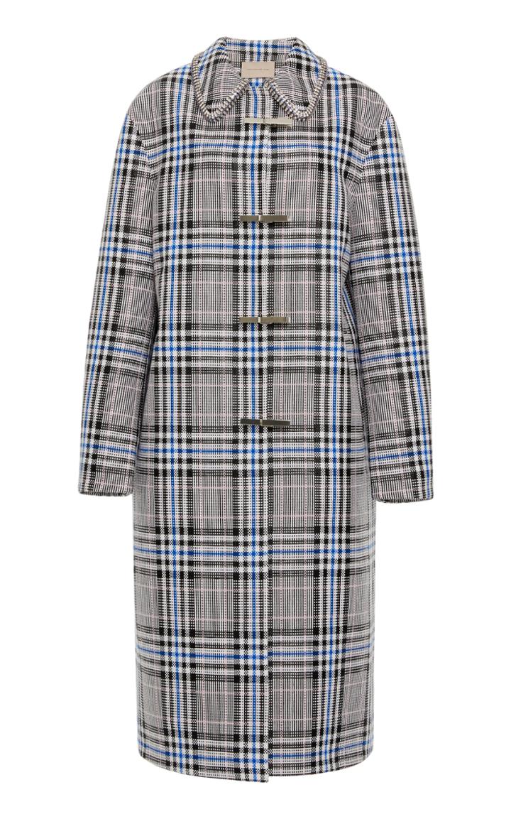 Christopher Kane Woven Tartan Swarovski Collar Coat