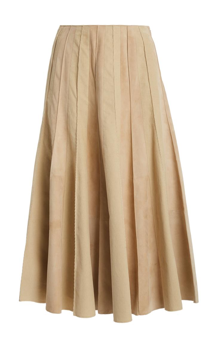 Moda Operandi Gabriela Hearst Ernst Pleated Organic Cotton Corduroy Midi Skirt