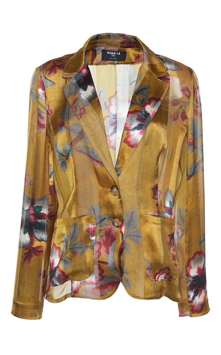 Paule Ka Japanese Floral Printed Silk Satin Jacket