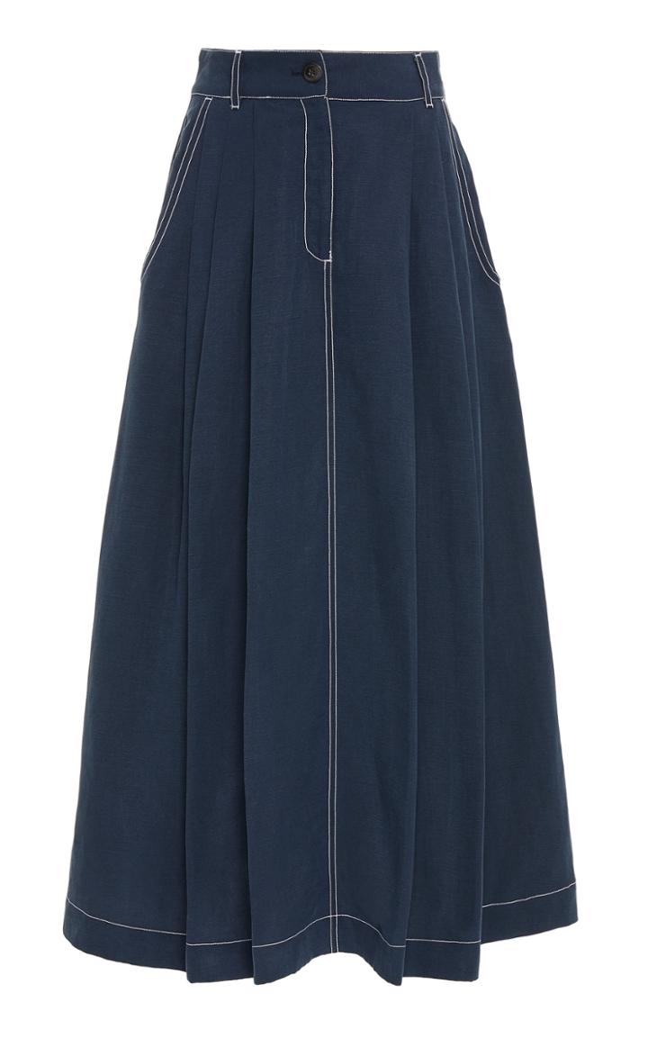 Mara Hoffman Tulay Topstitched Twill Midi Skirt