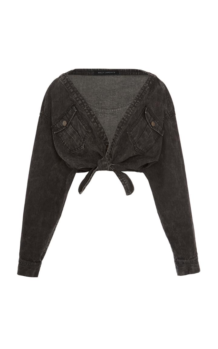 Sally Lapointe Cropped Tie-front Denim Top