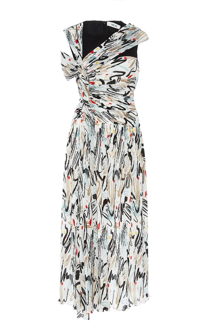 Adeam Combo Print Open Shoulder Dress