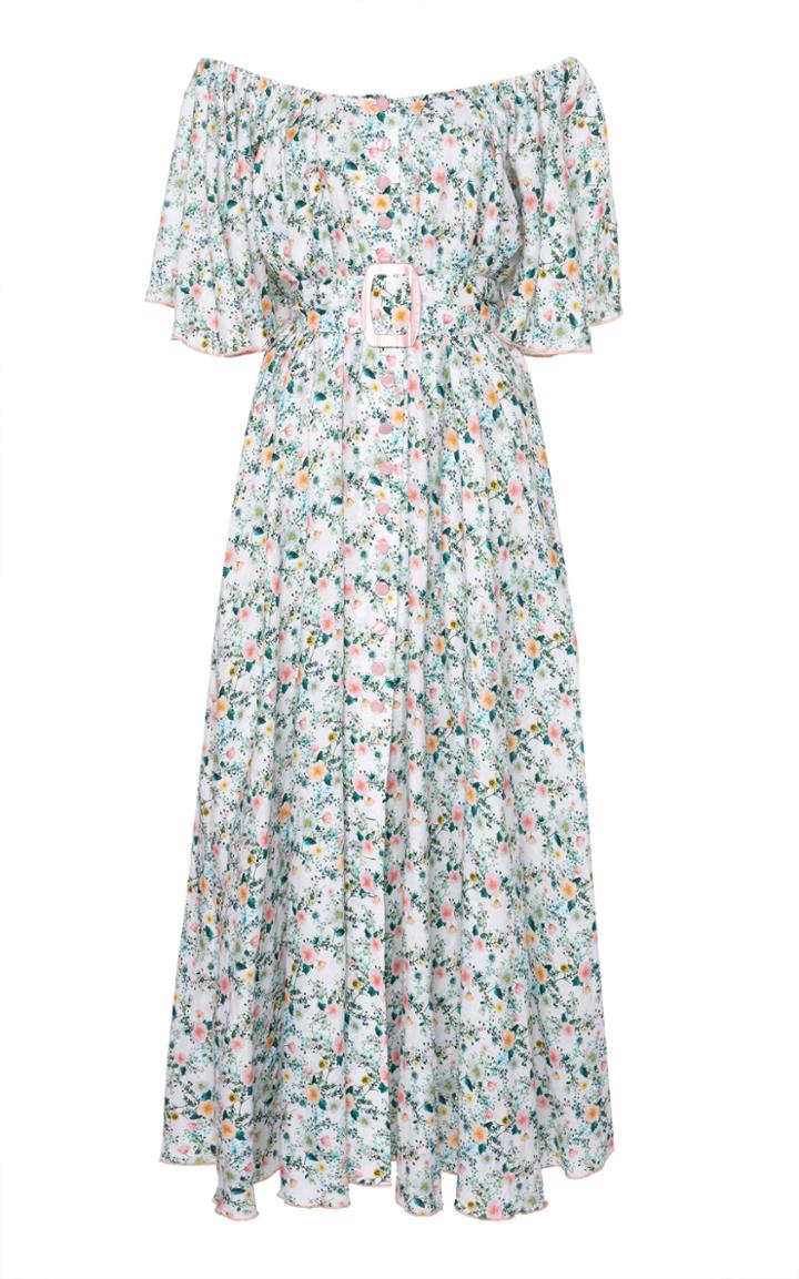Gl Hrgel Belted Floral Off-the-shoulder Dress