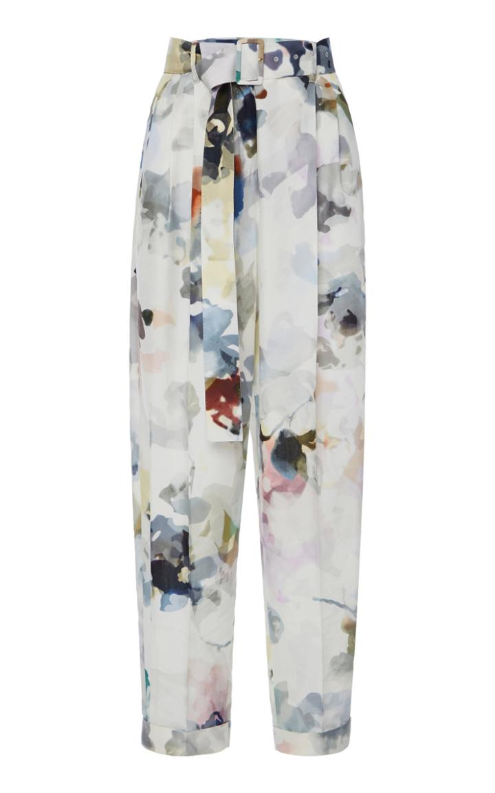 Moda Operandi Agnona Floral-print Cotton-silk Belted Pants Size: 36