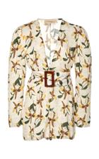 Adriana Degreas Belted Orchid-print Georgette Playsuit