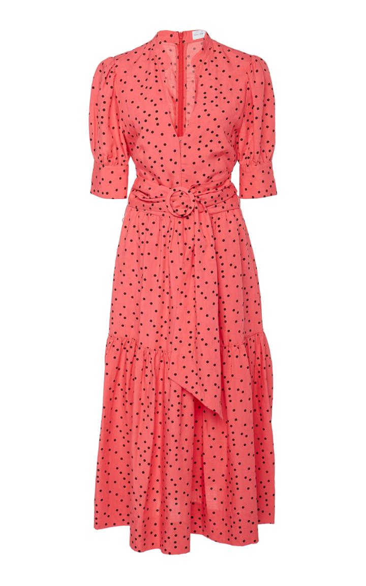 Rebecca Vallance Holliday Polka-dot Linen-blend Midi Dress