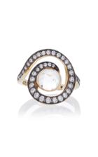 Noor Fares Planet Spiral Pinky Ring In Yellow Gold With Faceted White Topaz & Diamonds