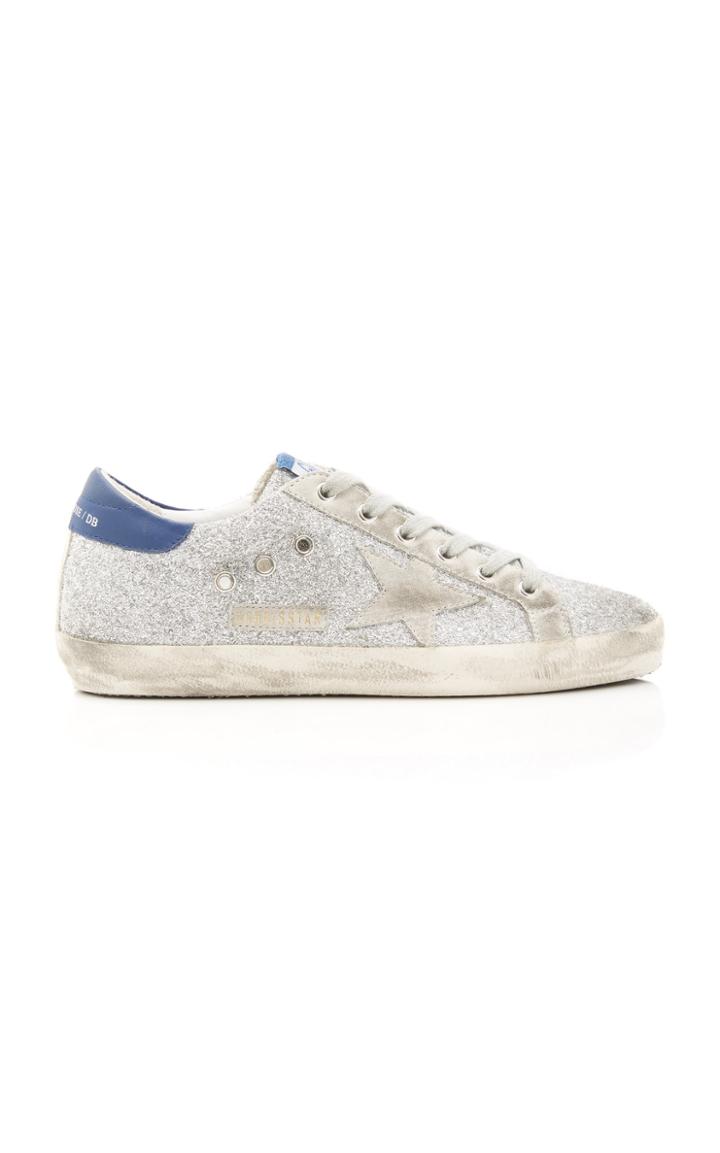 Golden Goose Superstar Glittered Distressed Leather And Suede Sneakers