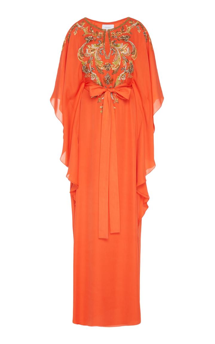 Marchesa Embroidered Silk Georgette Caftan