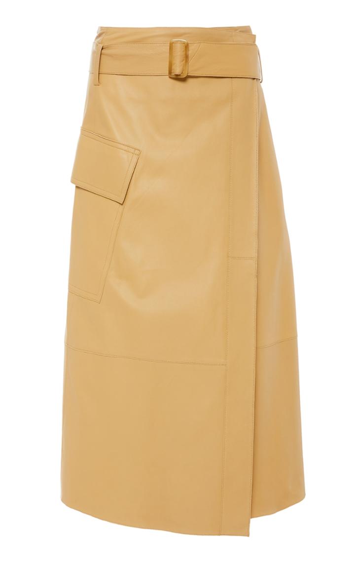 Vince Belted Leather Wrap Midi Skirt
