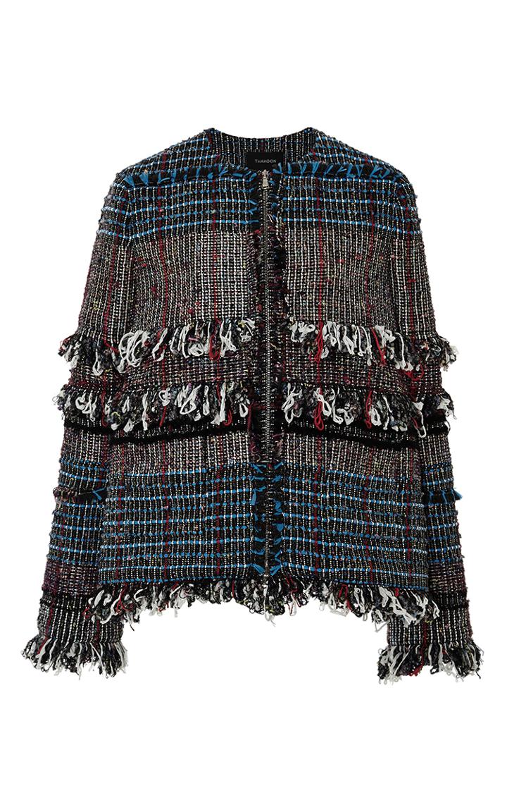 Thakoon Fringed Tweed Draped Jacket