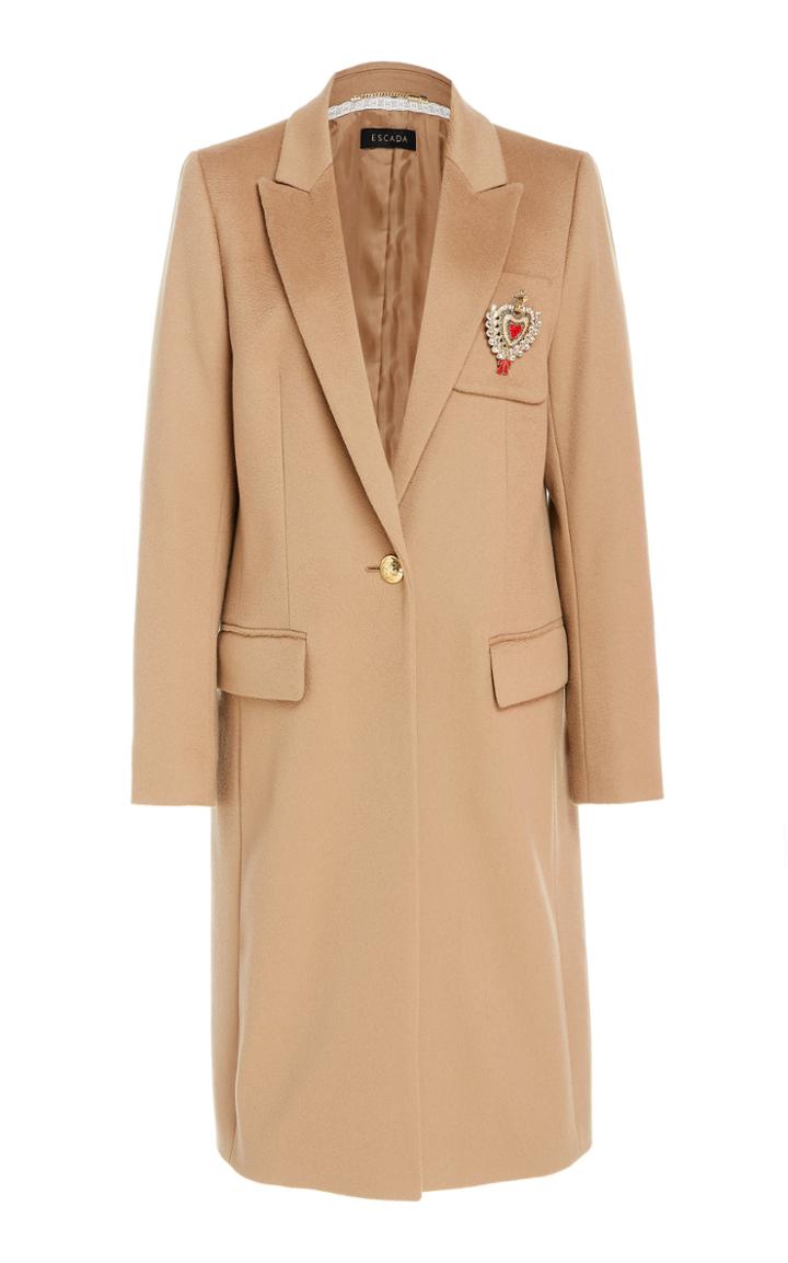 Escada Mindsor Virgin Wool Tailored Coat With Heart Pin