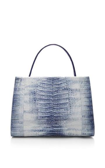 Nancy Gonzalez Denim Metallic Crocodile Skin Tote Denim, Metallic