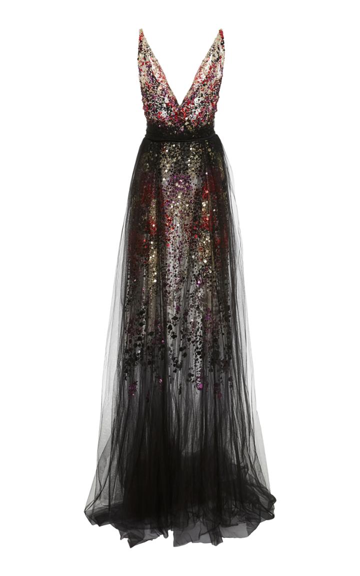 Pamella Roland Black Multi Confetti Gown