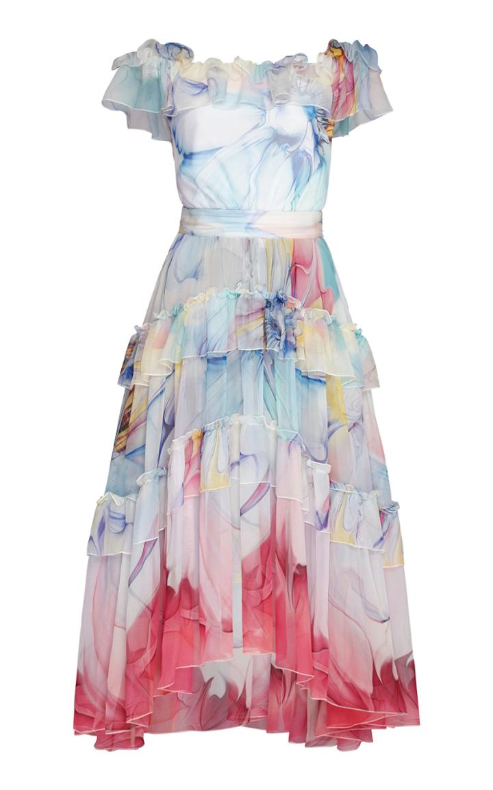 Moda Operandi Zuhair Murad Off-the-shoulder Ruffled Organza Midi Dress Size: 32
