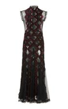 Costarellos Velvet Embroidered Long Dress
