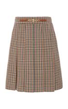 Tory Burch Plaid Pleated Gabardine Mini Skirt