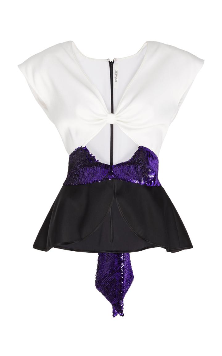 Moda Operandi Rodarte Peplum Sequin-embellished Crepe De Chine Top Size: Xs