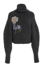 Moda Operandi Oscar De La Renta Embroidered Wool Cashmere Cable Knit Sweater