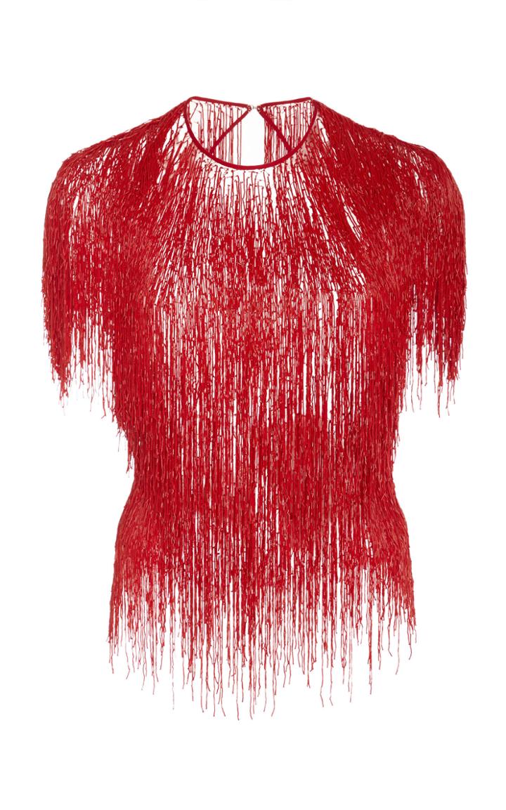 Naeem Khan Fringe-trimmed Cap Sleeve Top