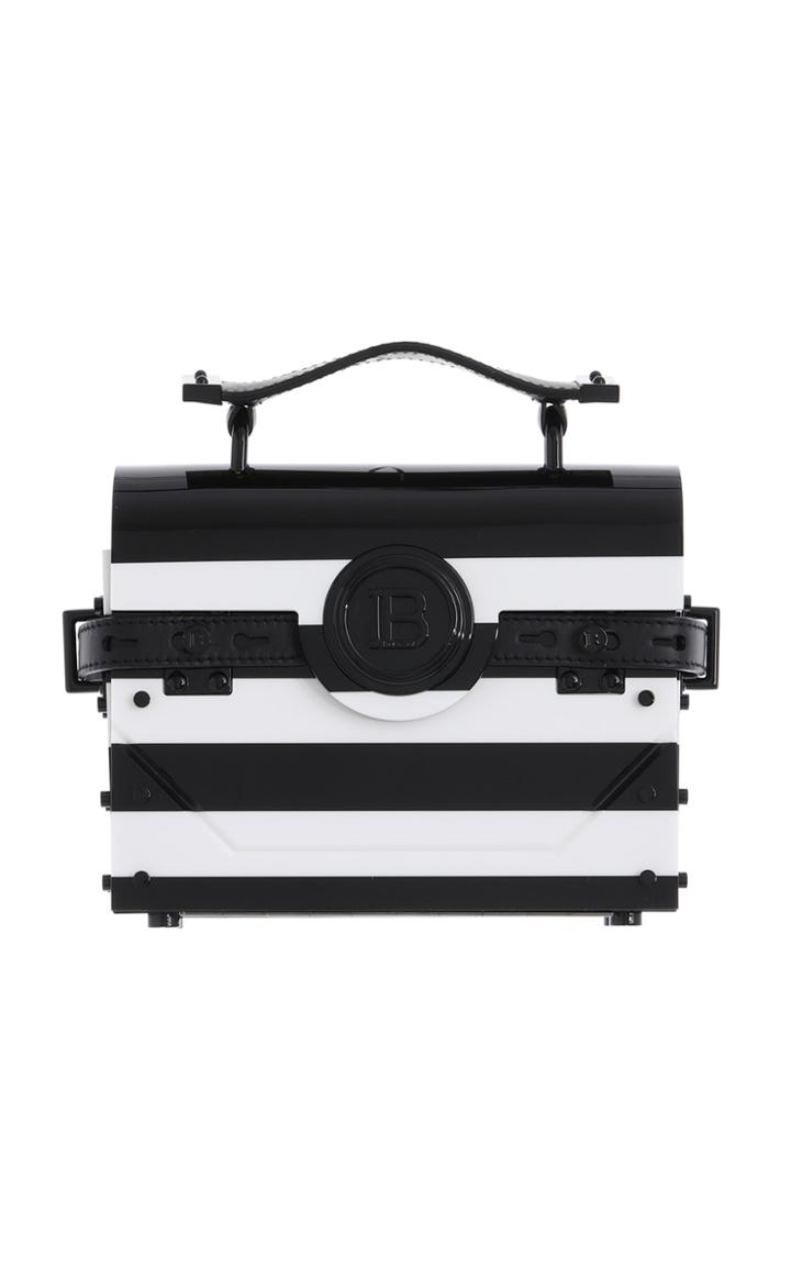 Moda Operandi Balmain Bbuzz Striped Miniaudiere 17 Plexiglass Top Handle Bag