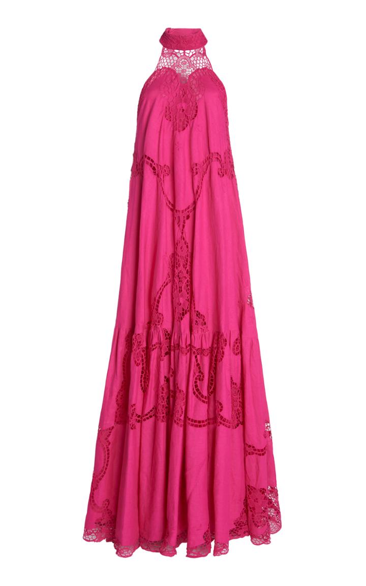 Moda Operandi Costarellos Florena Lace-detailed Linen-cotton Halter Gown