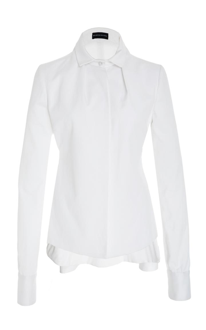 Brandon Maxwell Rolled Collar Cotton Twill Shirt