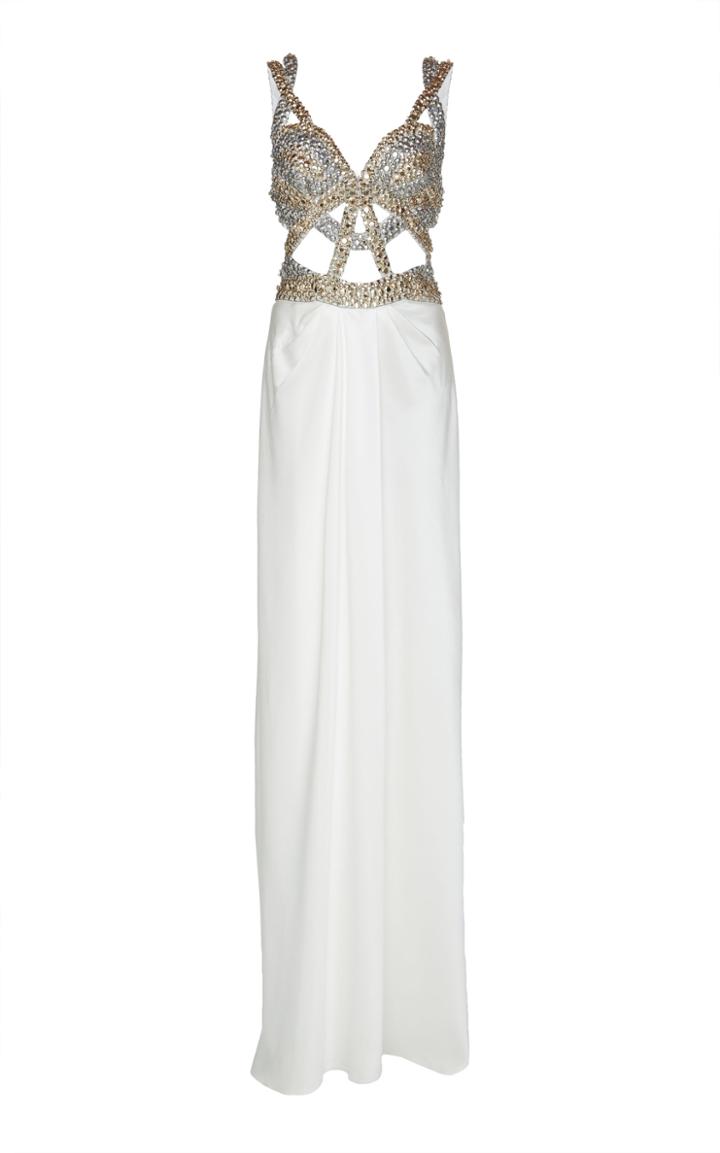 Alberta Ferretti Embellished Cutout Silk Gown