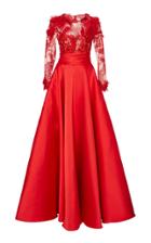 Marchesa Lace And Satin Gown With Back Bow